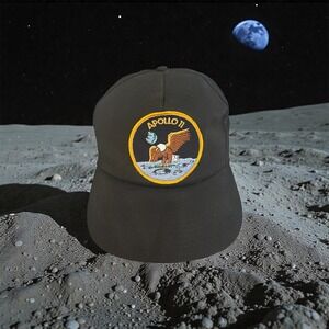 NASA Apollo 11 Mission Patch Trucker Hat AB Emblems Black Snapback Cap NEW